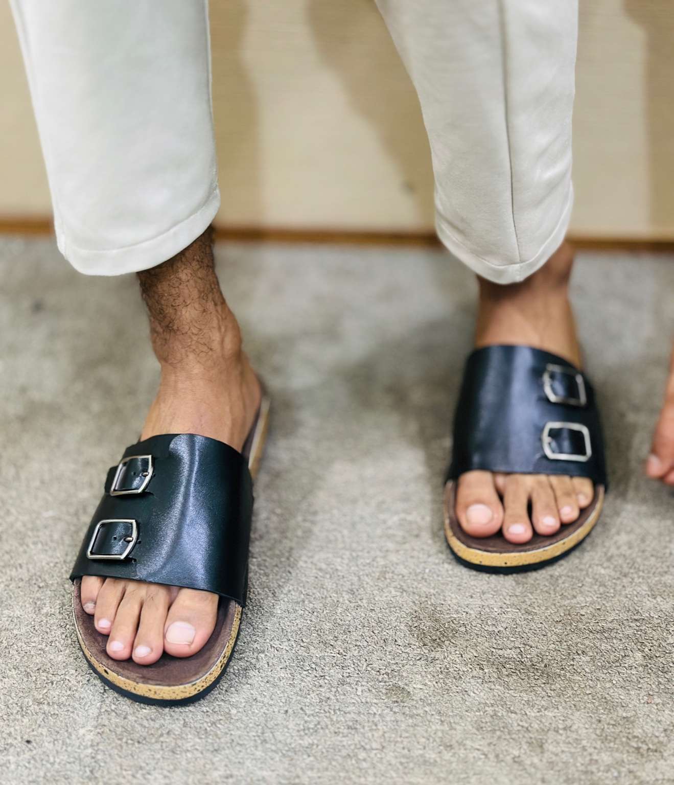 nero double buckle cork slide